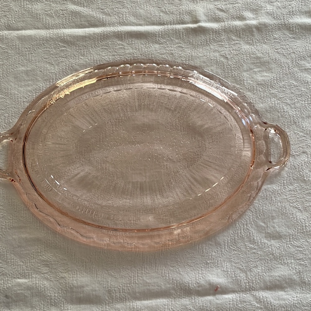 Vintage Pink Depression Glass Oval Platter with Handles by Anchor Hocking. - Picture 7 of 10
